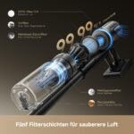 dreame V20 Kabelloser Staubsauger 210AW / 25.000Pa, 0 mm Kantenreinigung, 90 Min Laufzeit, Anti-Verhedderung, 99,99% Filter, für Hartboden & Teppich, Schwarz – Bild 4