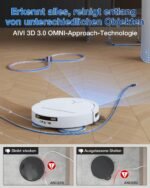 ECOVACS DEEBOT T50 PRO OMNI Saugroboter mit Wischfunktion, 15.000 Pa, 75°C Moppwäsche, ZeroTangle 2.0, AIVI 3D 3.0, OMNI-Station, 81 mm ultradünn, Weiß – Bild 7