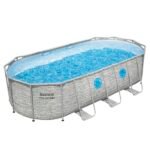 Bestway Power Steel Swim Vista Series Frame Pool Komplett-Set mit Filterpumpe 549 x 274 x 122 cm, Steinwand-Optik (Cremegrau), oval – Bild 2