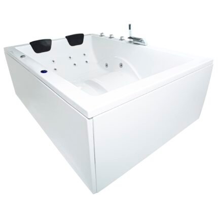 Basera® Basic Indoor Whirlpool Badewanne XXL Wave für 2 Personen mit 16 Massagedüsen, Wasserfall, LED-Ambiente