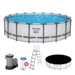 Bestway Steel Pro MAX Frame Pool Komplett-Set mit Filterpumpe Ø 549 x 132, lichtgrau, rund