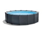 Intex Frame Pool Set Graphit Ø 478 x 124 cm, Pool, Sandfilter, Abdeckplane, Bodenschutzplane, Sicherheitsleiter, GS, 26384GS, Grau