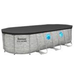 Bestway Power Steel Swim Vista Series Frame Pool Komplett-Set mit Filterpumpe 549 x 274 x 122 cm, Steinwand-Optik (Cremegrau), oval – Bild 3