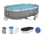 Bestway Power Steel Oval Pool Set 488x305x107 cm, Ovaler Stahlrahmenpool-Set mit Filterpumpe und Zubehör