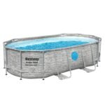 Bestway® Ersatzpool (ohne Zubehör) Power Steel Swim Vista Series Frame Pool/Aufstellbecken, 427 x 250 x 100 cm, oval, braune Rattan-Optik
