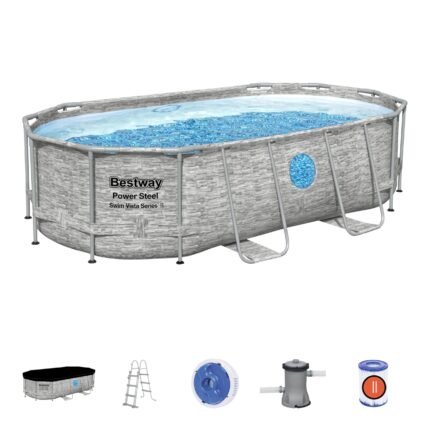 Bestway 4,27 m x 2,50 m x 1,00 m Oval Pool Set, 56088, Blau