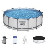 Bestway Steel Pro MAX Frame Pool Komplett-Set mit Filterpumpe Ø 427 x 122 cm, lichtgrau, rund
