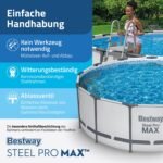 Bestway Steel Pro MAX Frame Pool Komplett-Set mit Filterpumpe Ø 549 x 132, lichtgrau, rund – Bild 7