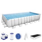Bestway Power Steel Frame Pool Komplett-Set mit Filterpumpe 732 x 366 x 132 cm, lichtgrau, eckig