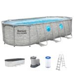Bestway Power Steel Swim Vista Series Frame Pool Komplett-Set mit Filterpumpe 549 x 274 x 122 cm, Steinwand-Optik (Cremegrau), oval