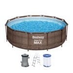 Bestway 56709-GS18 Steel Pro Max Stahlrahmenpool-Set mit Filterpumpe und Zubehör, 9150 L, blau, 366 x 366 x 100 cm