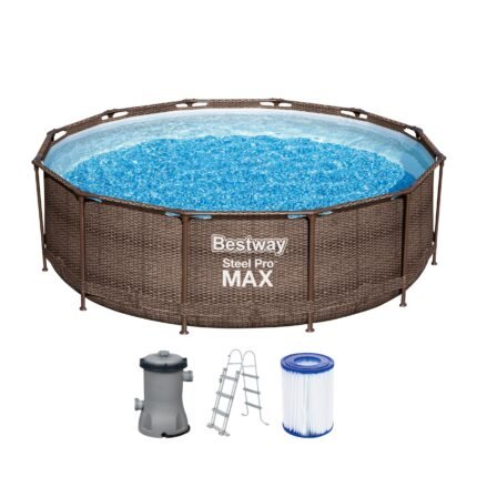 Bestway 56709-GS18 Steel Pro Max Stahlrahmenpool-Set mit Filterpumpe und Zubehör, 9150 L, blau, 366 x 366 x 100 cm