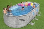Bestway Power Steel Swim Vista Series Frame Pool Komplett-Set mit Filterpumpe 549 x 274 x 122 cm, Steinwand-Optik (Cremegrau), oval – Bild 9